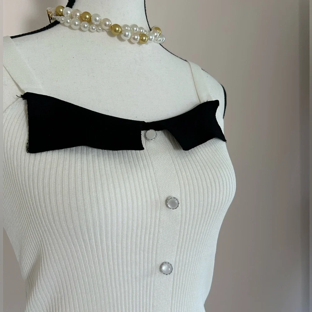 NEW French Style White Ribbed Tank Top - Picture 5 of 9